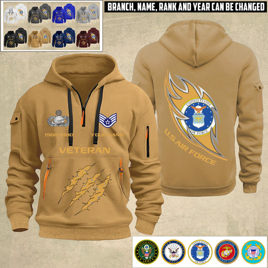 Air Force Badge - Personalized US Soldier/ Veteran With Name And Rank Zip Hoodie Multicolor - 17361216