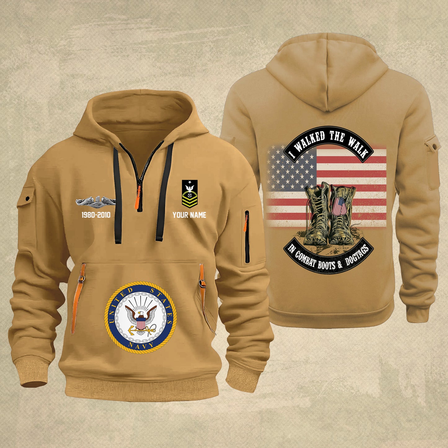 Navy Badge - Personalized US Soldier/ Veteran With Name And Rank Zip Hoodie Multicolor - 17349984