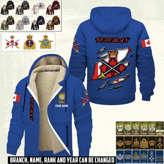 Personalized Canada Soldier/ Veteran With Name And Rank Hoodie Zip Velvet Coat - 17367264