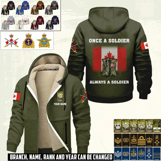 Personalized Canada Soldier/ Veteran With Name And Rank Hoodie Zip Velvet Coat - 17359488