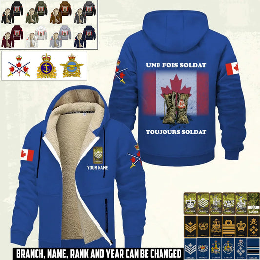 Personalized Canada Soldier/ Veteran With Name And Rank Hoodie Zip Velvet Coat - 17362080