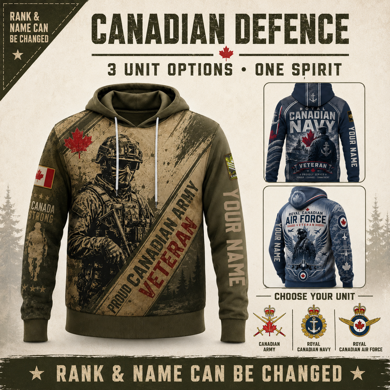 Personalized Canada Soldier/Veteran with Name & Rank Hoodie All Over Printed - 17785440