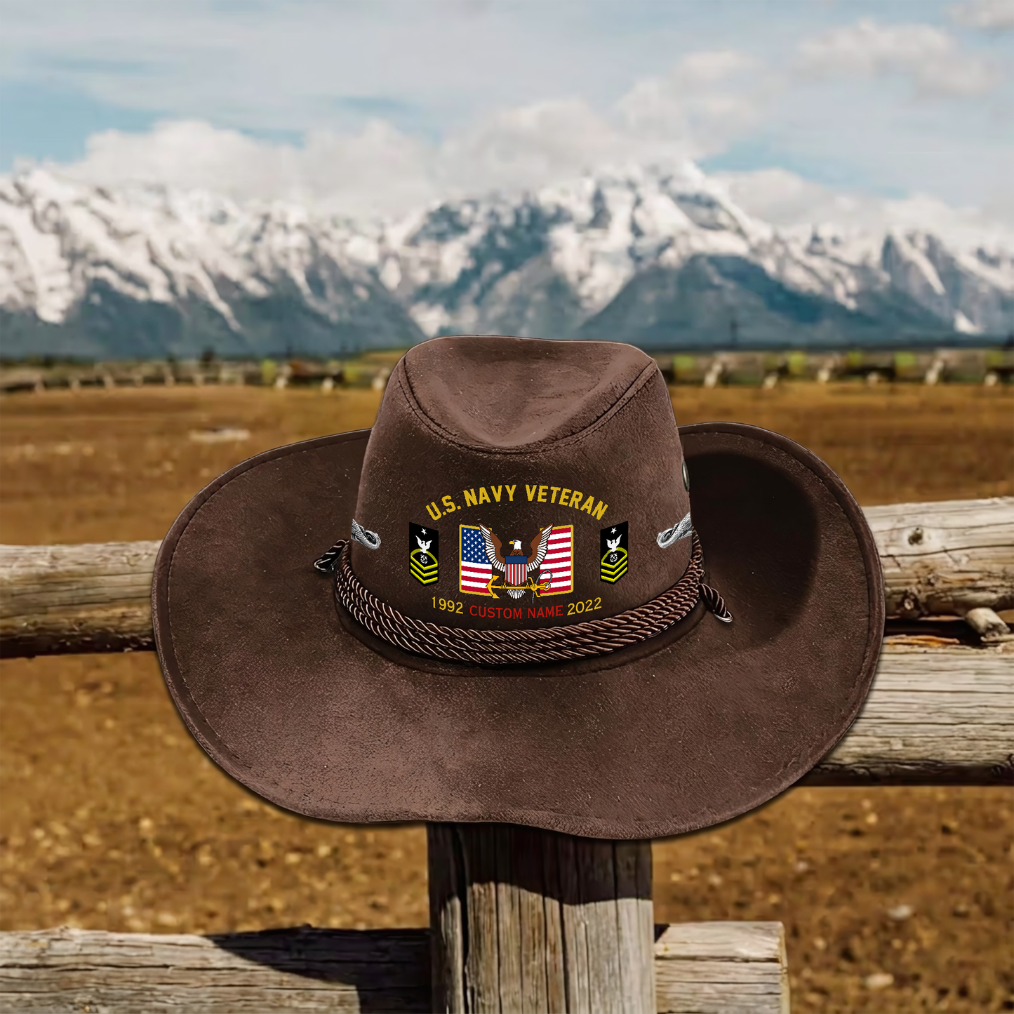 Navy Badge - Personalized US Soldier/ Veteran With Rank, Name and Year Cowboy Hat - 1775606402