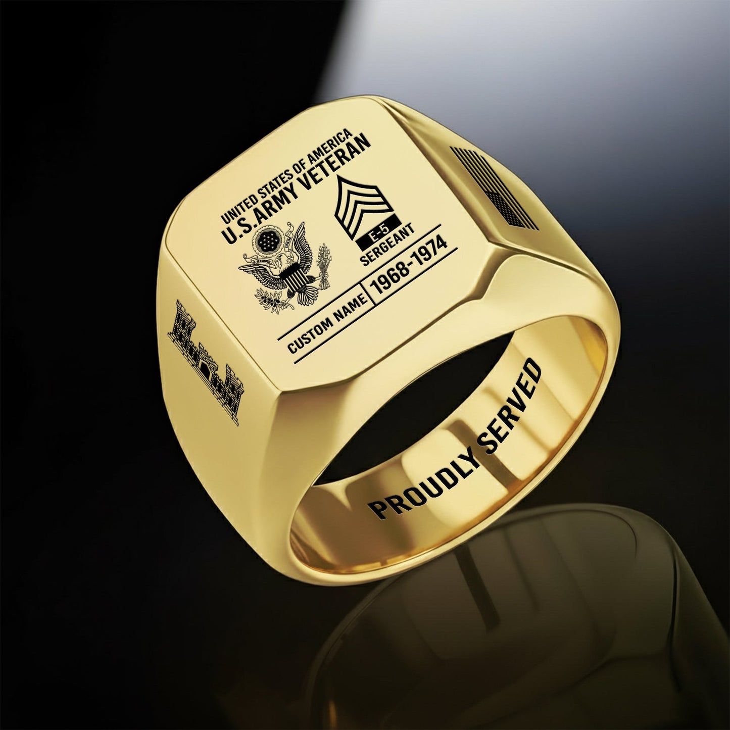 Army Branch - Personalized US Soldier/Veteran with Name and Rank Engraved Men’s Ring - 17756928