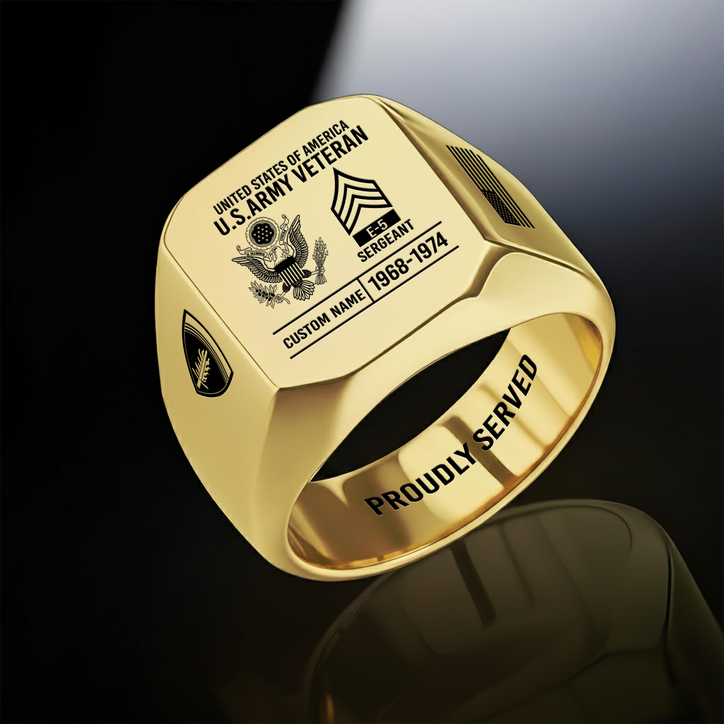 Army Division - Personalized US Soldier/Veteran with Name and Rank Engraved Men’s Ring - 17756928