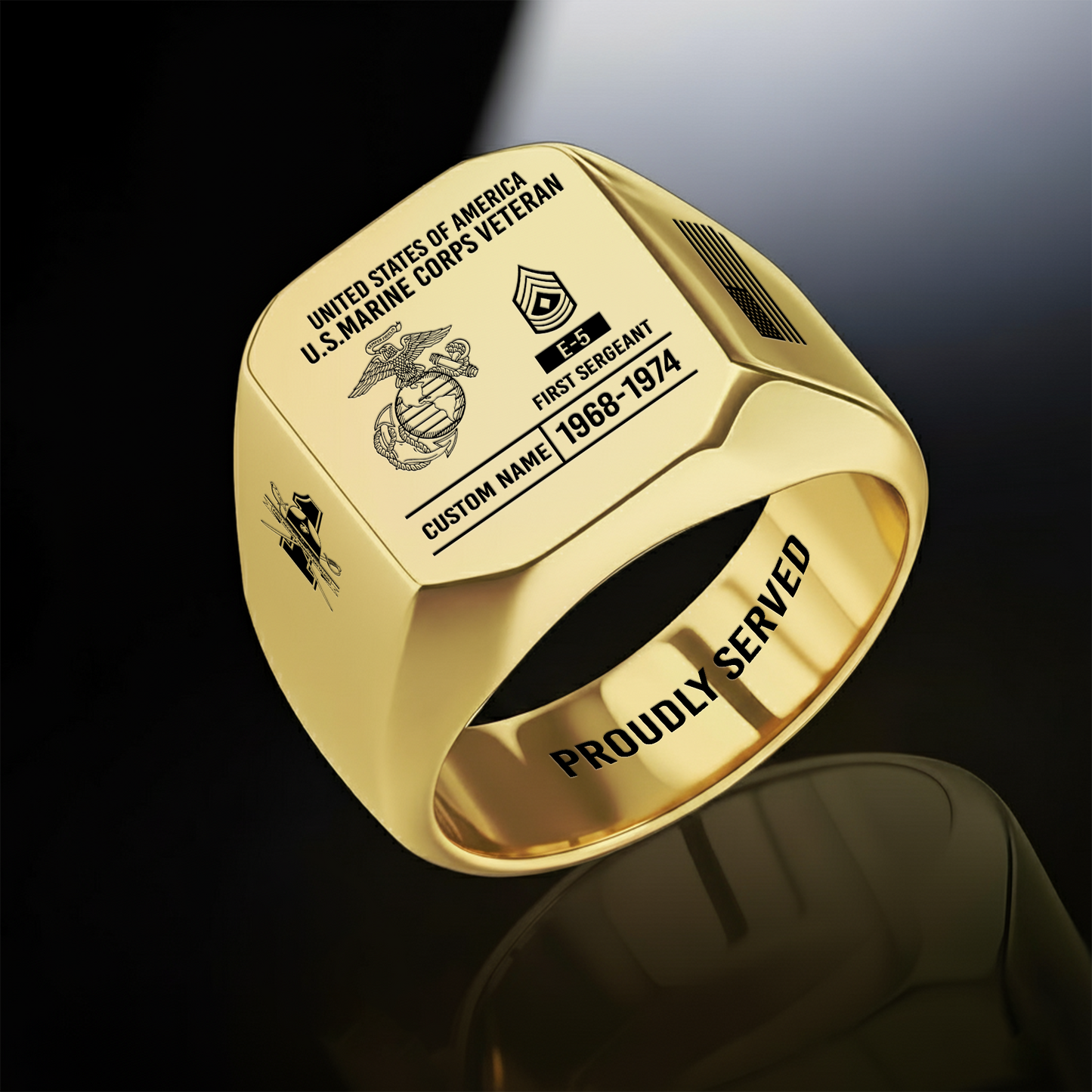 Marine Battalions - Personalized US Soldier/Veteran with Name and Rank Engraved Men’s Ring - 17756928