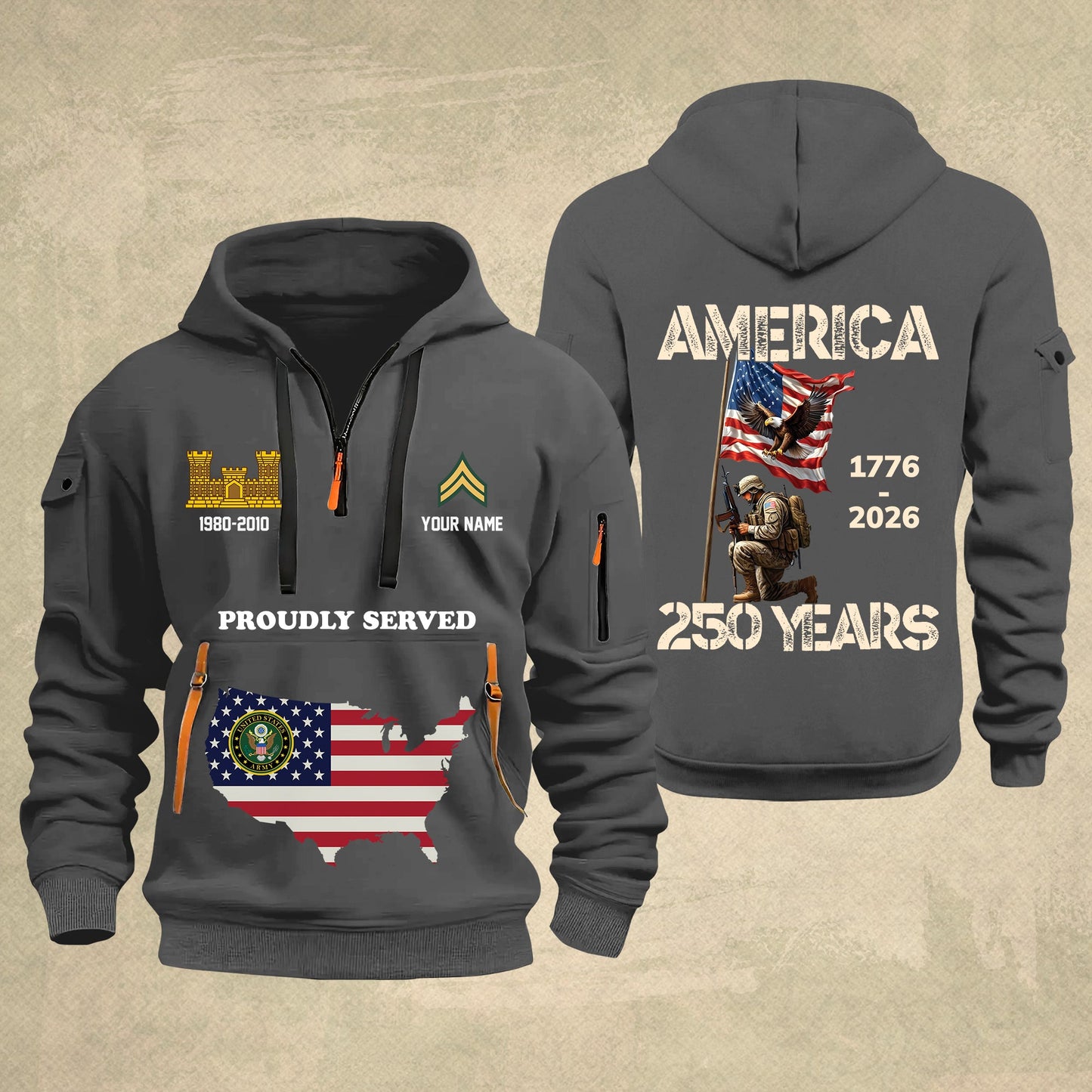 Army Branch - Personalized America 250 Years Zip Hoodie Multicolor, Custom U.S. Soldier Branch Hoodie, Happy Independence Day, 4th Of July Zip Hoodie - 1769040002