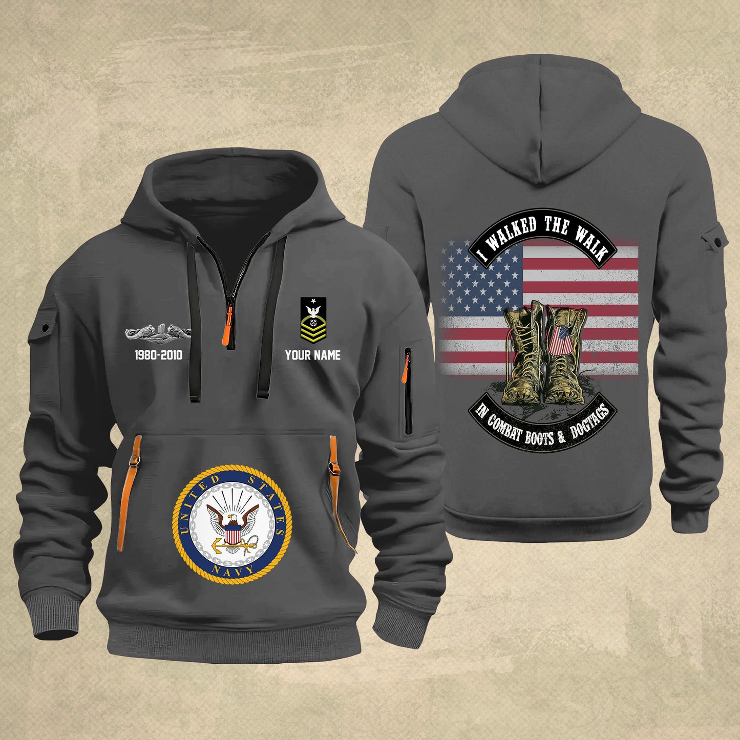 Navy Badge - Personalized US Soldier/ Veteran With Name And Rank Zip Hoodie Multicolor - 17349984