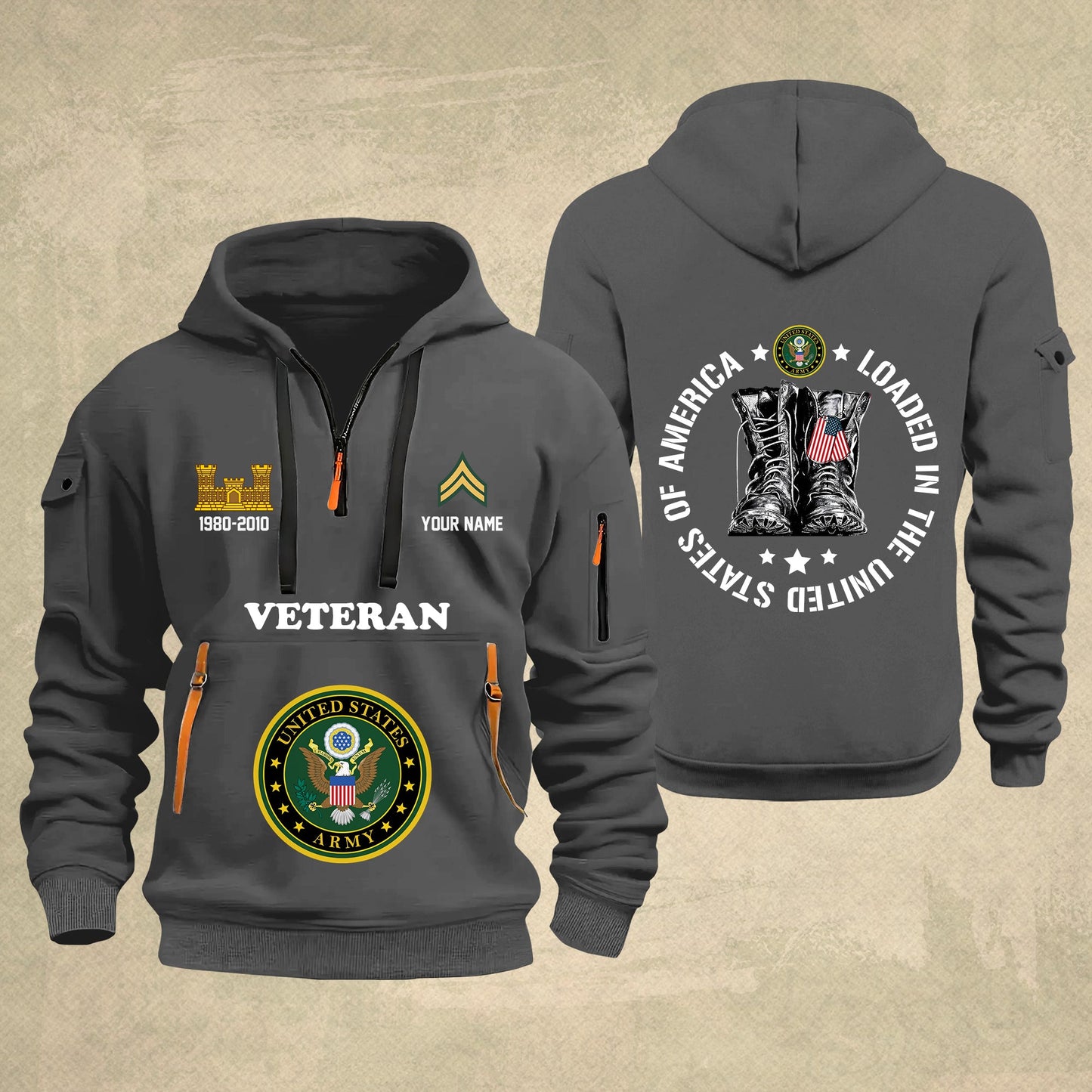 Army Branch - Personalized U.S. Military Zip Hoodie Multicolor With American Flag – Custom Veteran Hoodie – Independence Day Hoodie - 17689536