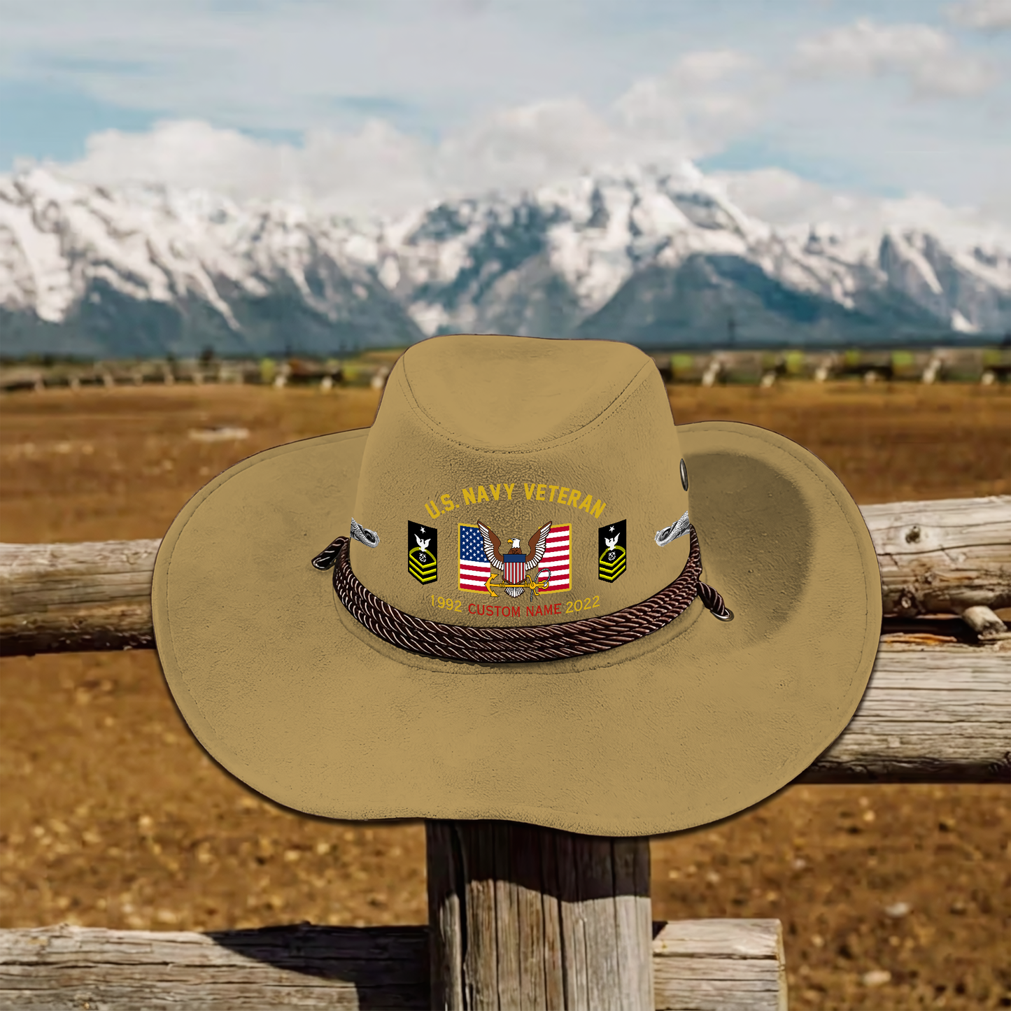 Navy Badge - Personalized US Soldier/ Veteran With Rank, Name and Year Cowboy Hat - 1775606402