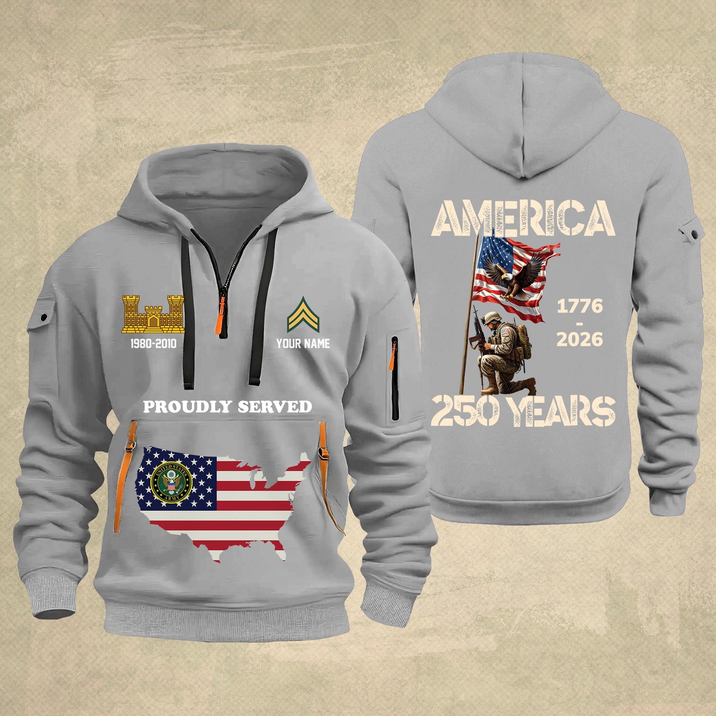 Army Branch - Personalized America 250 Years Zip Hoodie Multicolor, Custom U.S. Soldier Branch Hoodie, Happy Independence Day, 4th Of July Zip Hoodie - 1769040002
