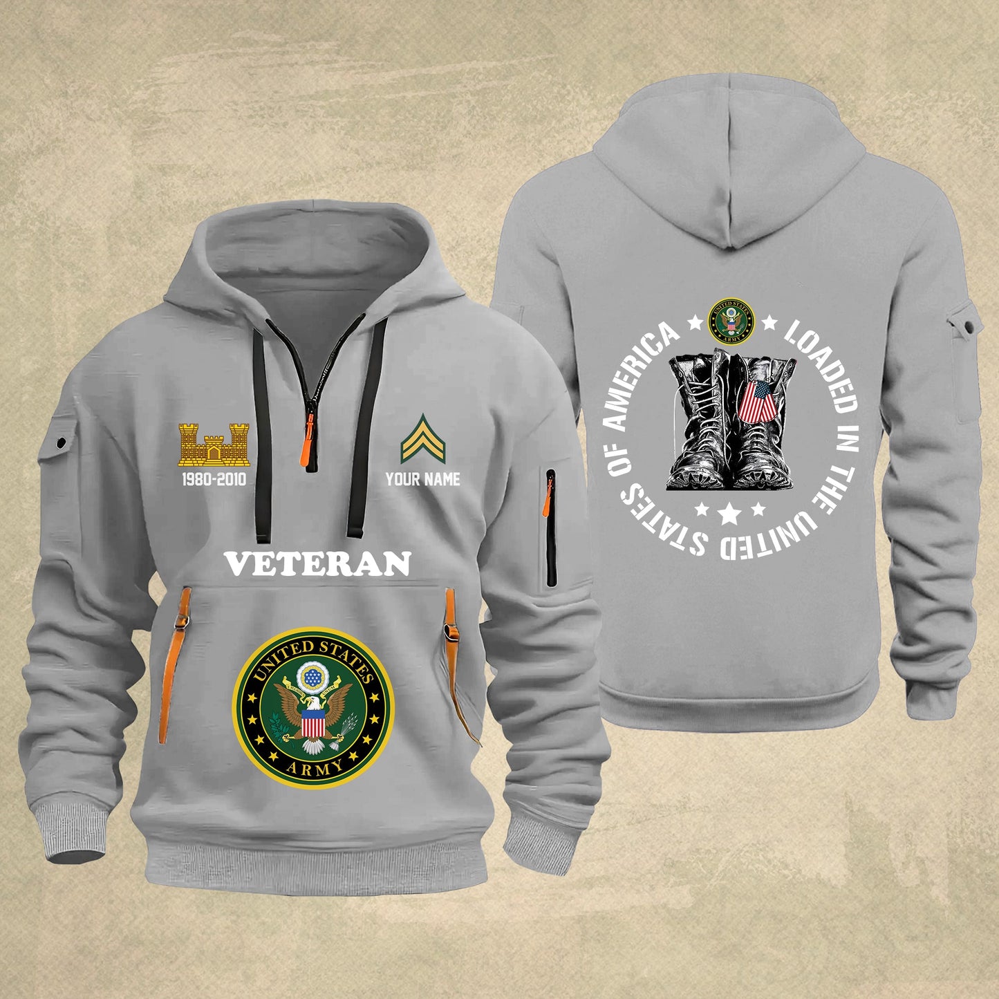 Army Branch - Personalized U.S. Military Zip Hoodie Multicolor With American Flag – Custom Veteran Hoodie – Independence Day Hoodie - 17689536