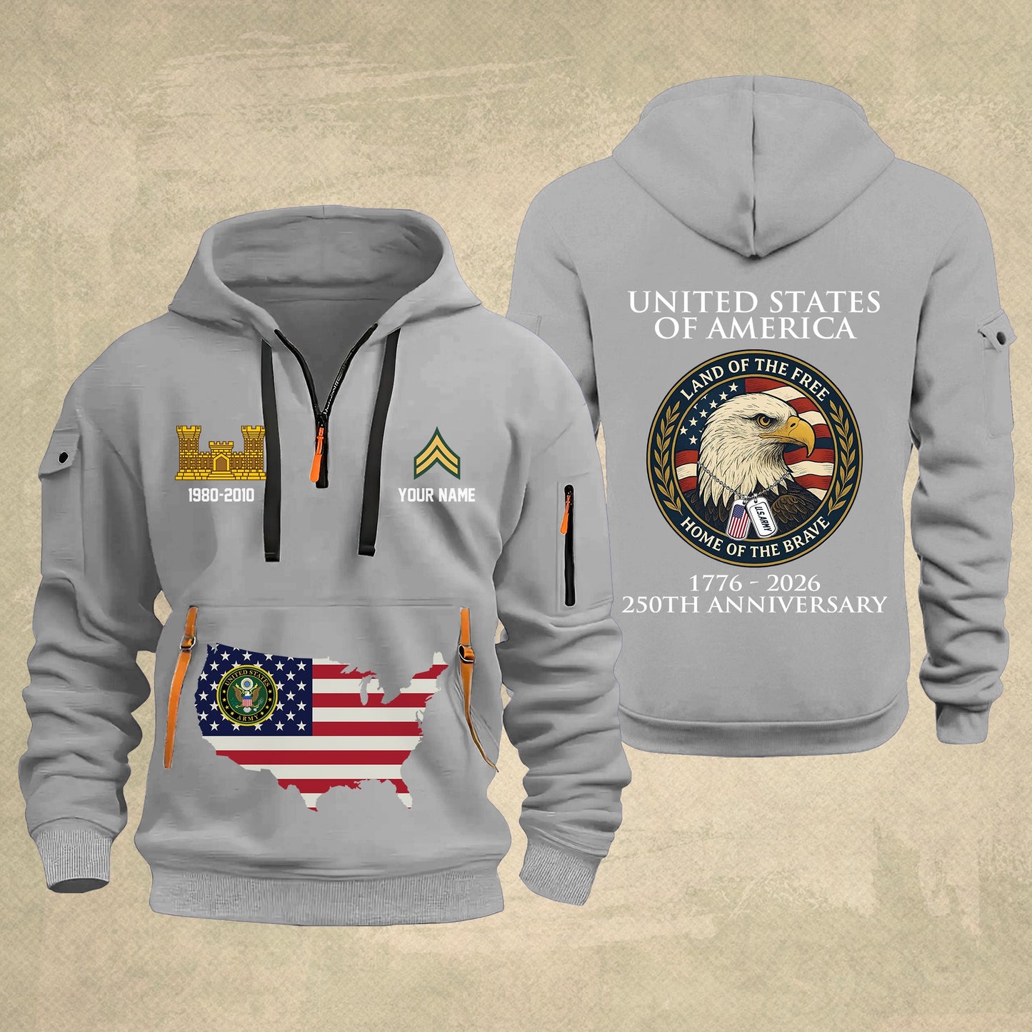 Army Branch - Personalized 250th America Anniversary Zip Hoodie Multicolor, Land Of The Free Home Of The Brave Zip Hoodie, Custom Military Branch Hoodie - 17691264