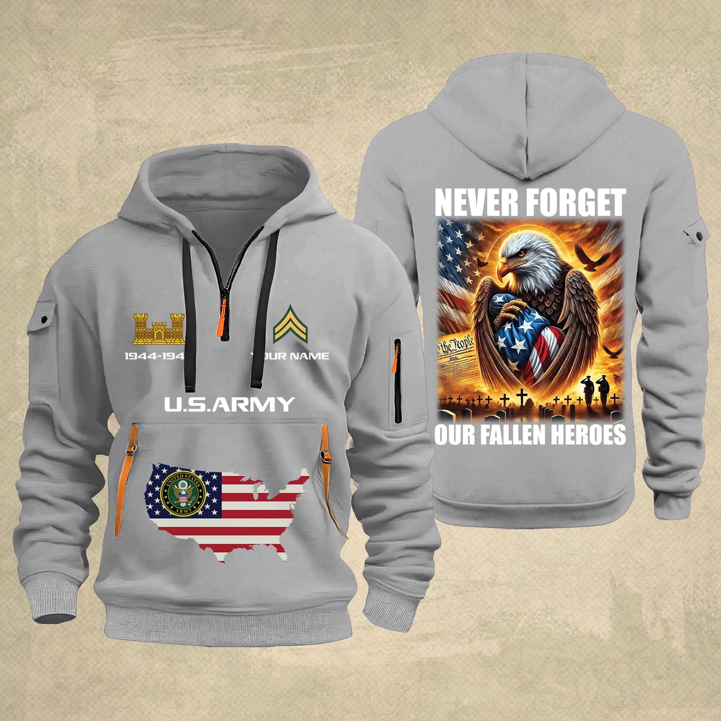 Army Branch - Never Forget Our Fallen Heroes 250th USA – Personalized Zip Hoodie Multicolor, 4th of July Zip Hoodie Multicolor, Custom Military Zip Hoodie Multicolor - 17692128