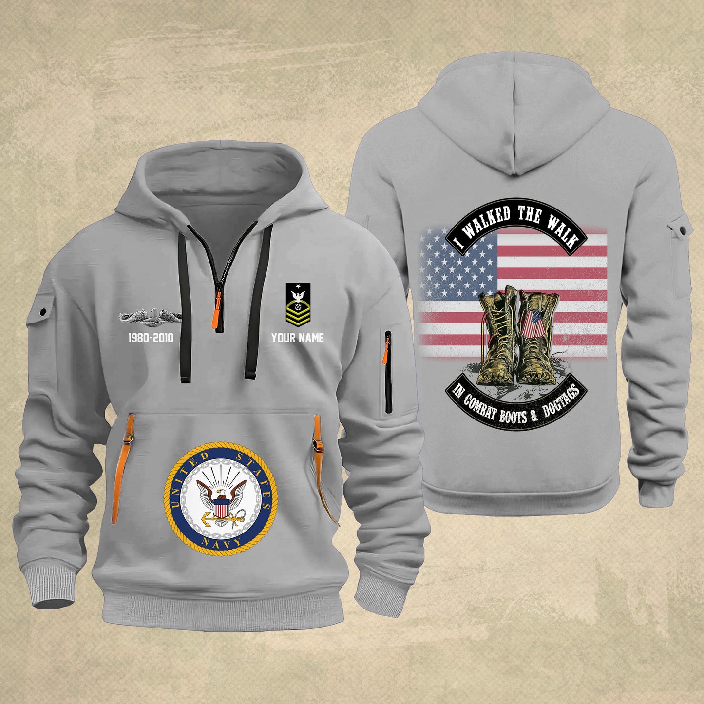 Navy Badge - Personalized US Soldier/ Veteran With Name And Rank Zip Hoodie Multicolor - 17349984