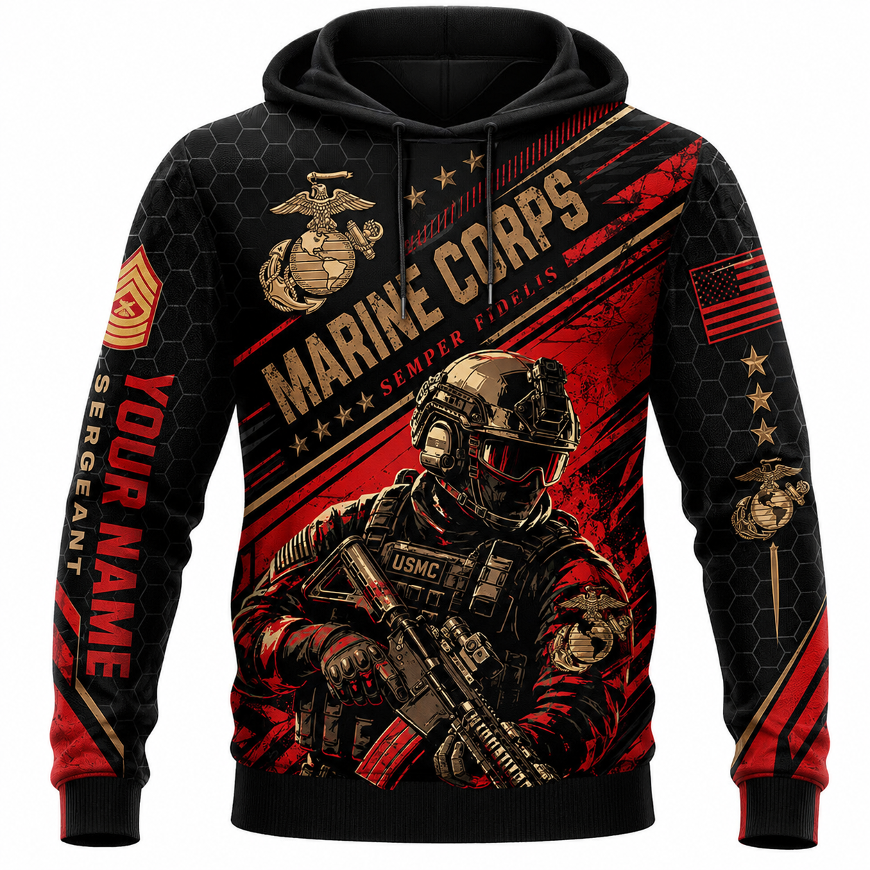 U.S. Marine Corps Hoodie Personalized with Custom Rank and Name - 1778630407
