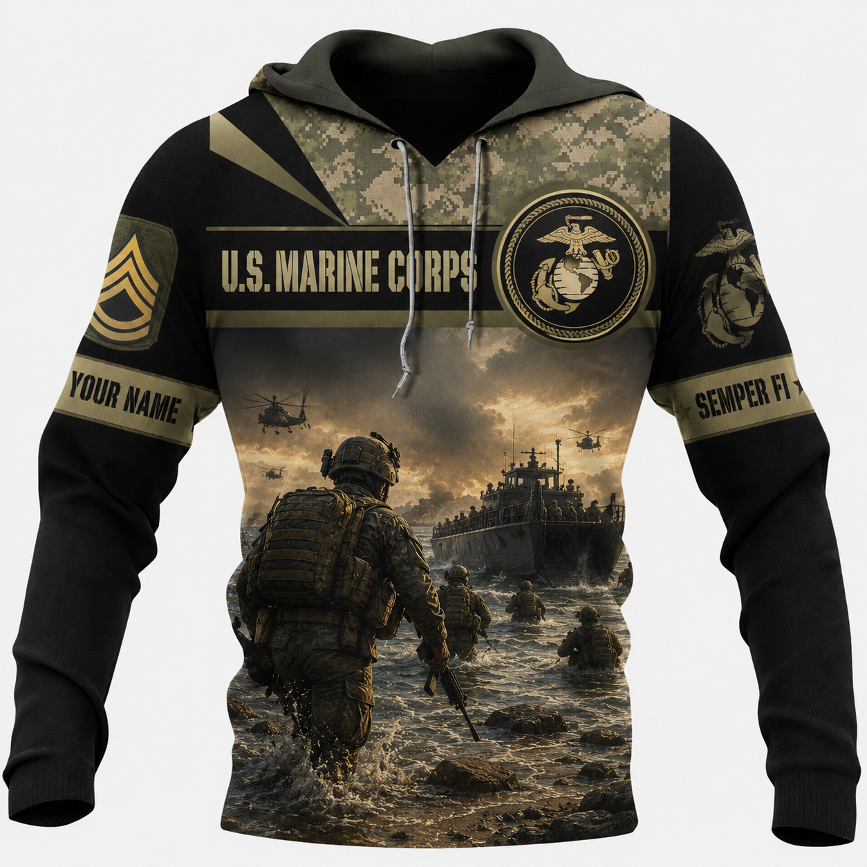 U.S. Marine Corps Hoodie Personalized with Custom Rank and Name - 1778630414
