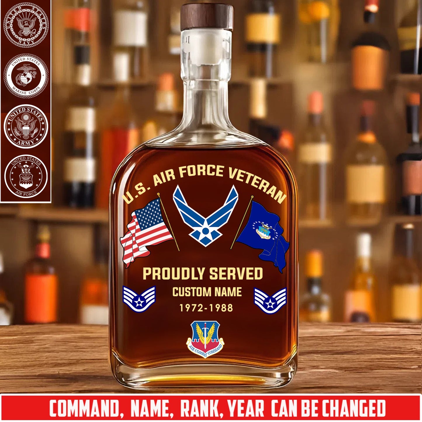 Air Force Command - Personalized US Soldier/ Veteran With Rank, Name And Year Whiskey Bottle Glass - 1776988802