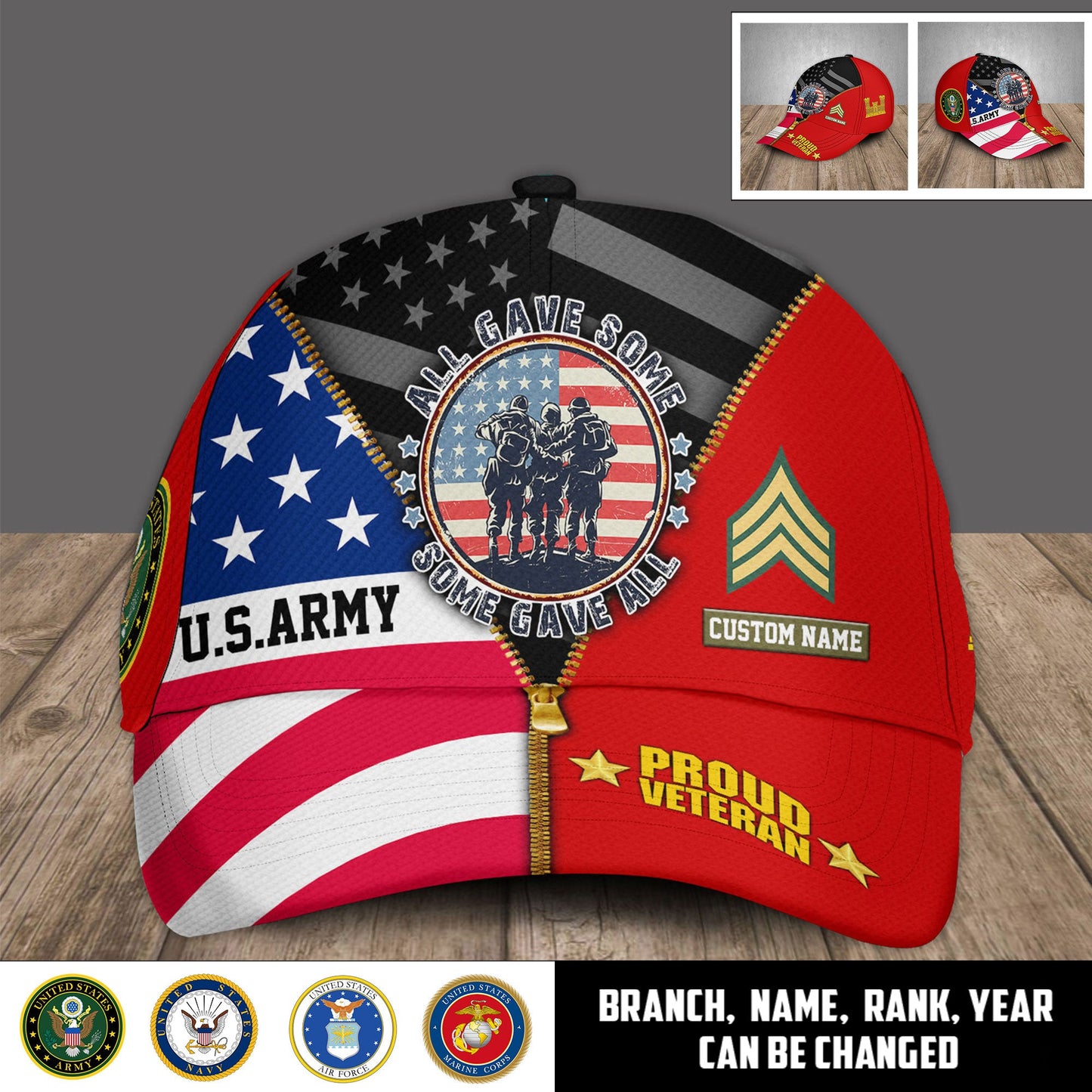 Army Branch - Personalized Rank And Name US Soldier/Veterans Baseball Cap - 1776038402