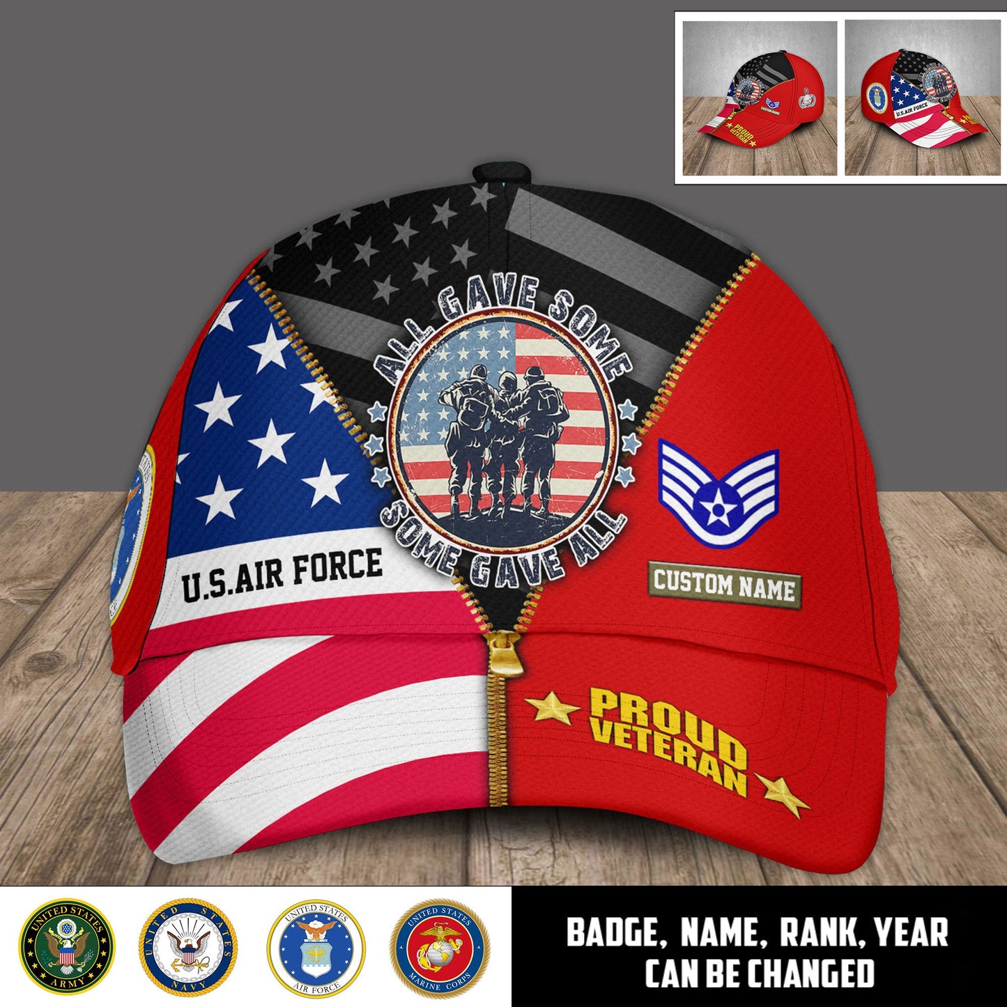 Air Force Badge - Personalized Rank And Name US Soldier/Veterans Baseball Cap - 1776038402