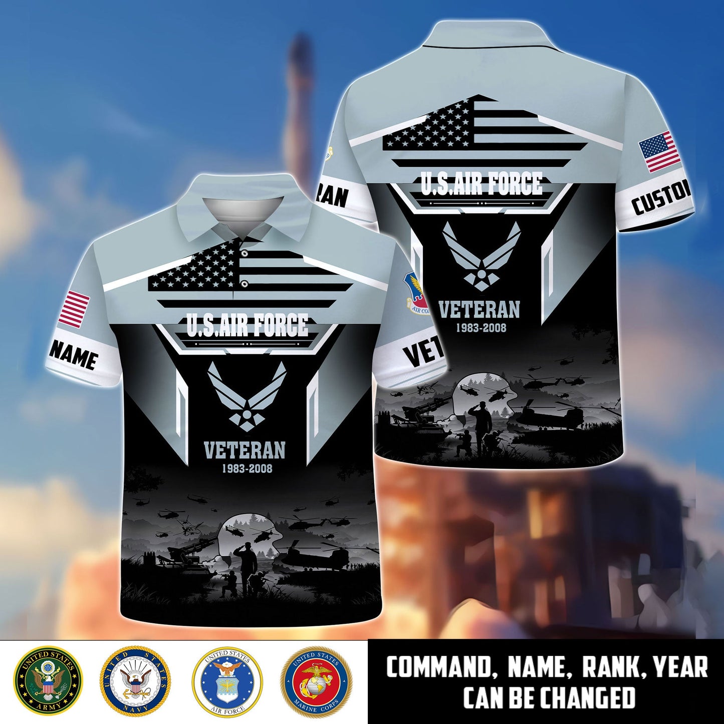 Air Force Command - Personalized US Soldier/Veteran with Rank, Name and Year Polo All Over Printed - 1775865602