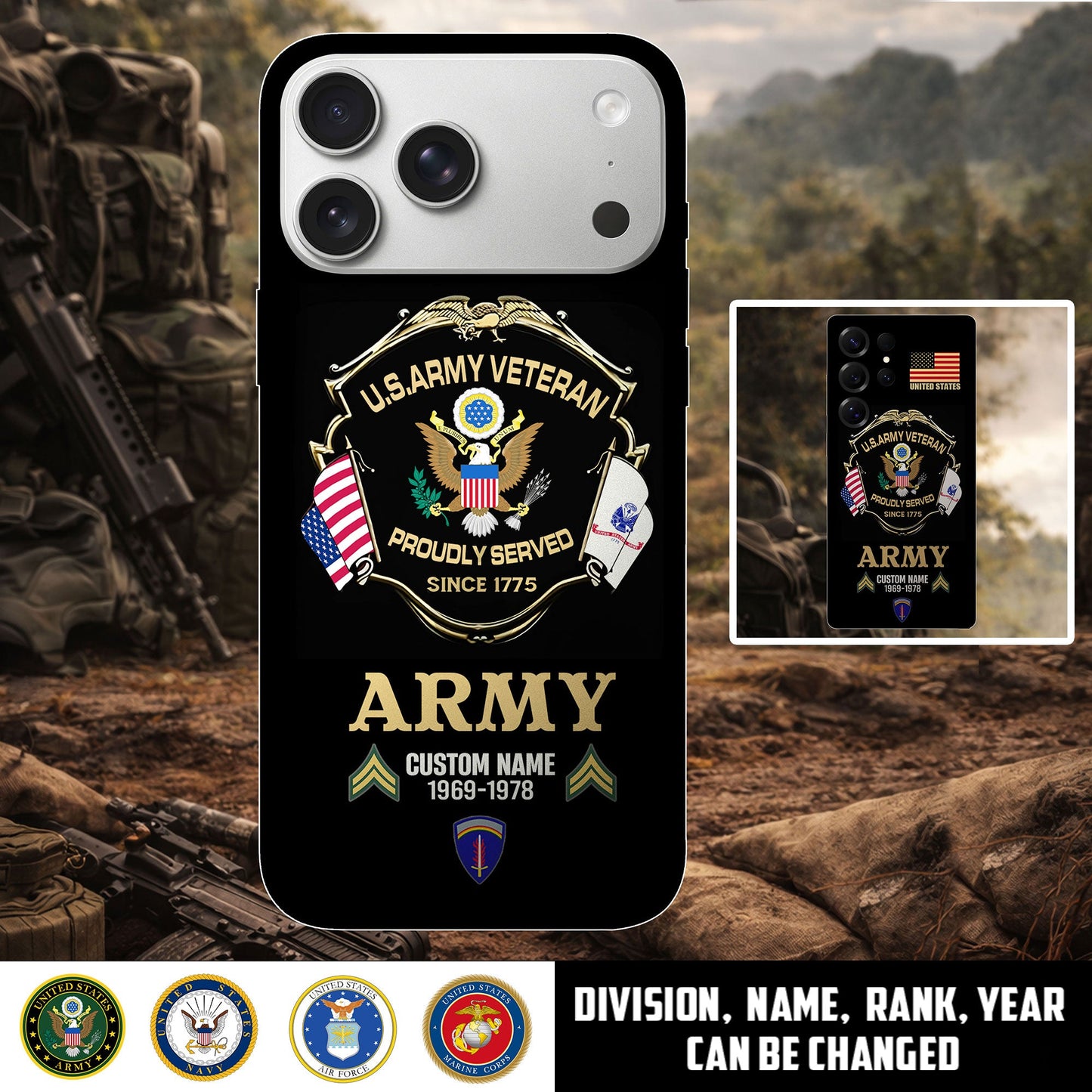 Army Division- Personalized US Veteran/ Soldier With Rank And Name Phone Case - 1776297602