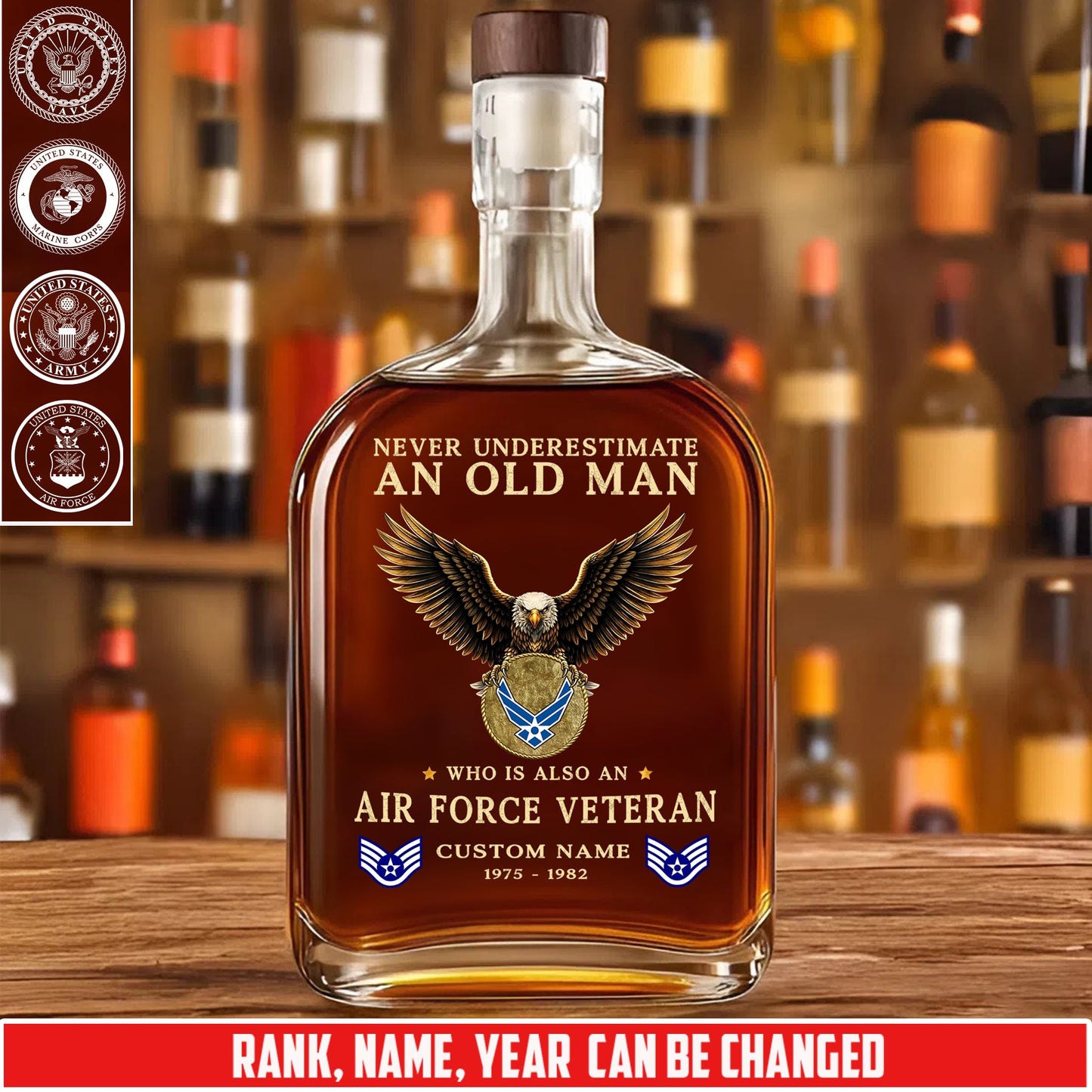 Air Force Command - Personalized US Soldier/ Veteran With Rank, Name And Year Whiskey Bottle Glass - 17769888
