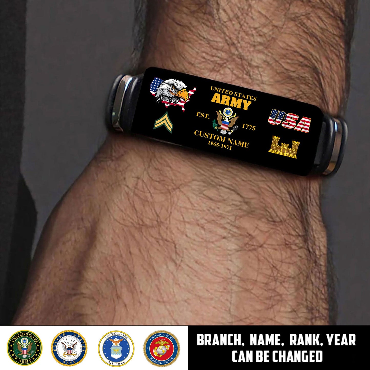Army Branch - Personalized US Soldier/ Veteran With Rank, Name And Year Bracelet - 1776124802