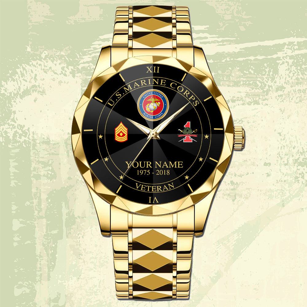 Marines Battalions - Personalized US Soldier/ Veteran Rank And Name Gentleman Crystal Metal Watch - 17448480