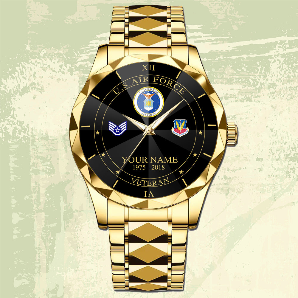 Air Force Command - Personalized US Soldier/ Veteran Rank And Name Gentleman Crystal Metal Watch - 17448480