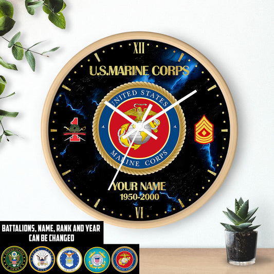 Marines Battalions - Personalized US Soldier/ Veteran With Name, Rank And Year Wooden Clock - 17399232