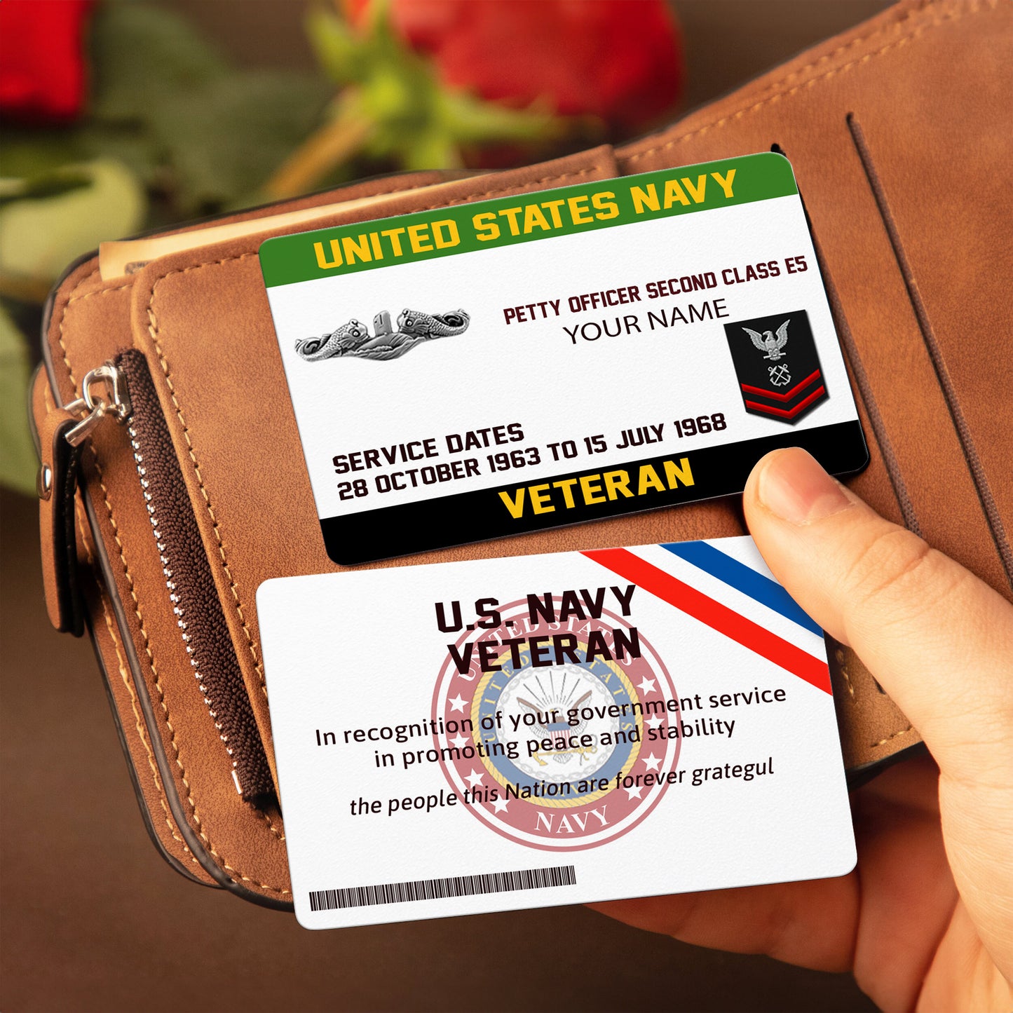 Navy Badge - Personalized US Soldier/ Veteran Aluminum Wallet Card - 17489952