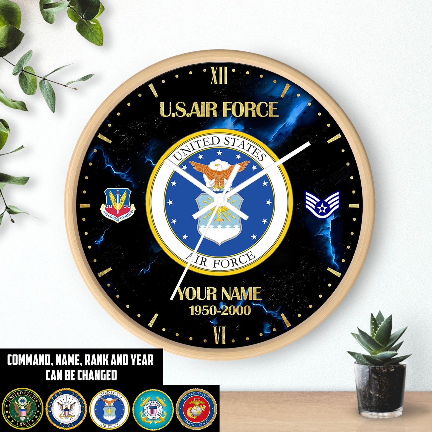 Air Force Command - Personalized US Soldier/ Veteran With Name, Rank And Year Wooden Clock - 17399232