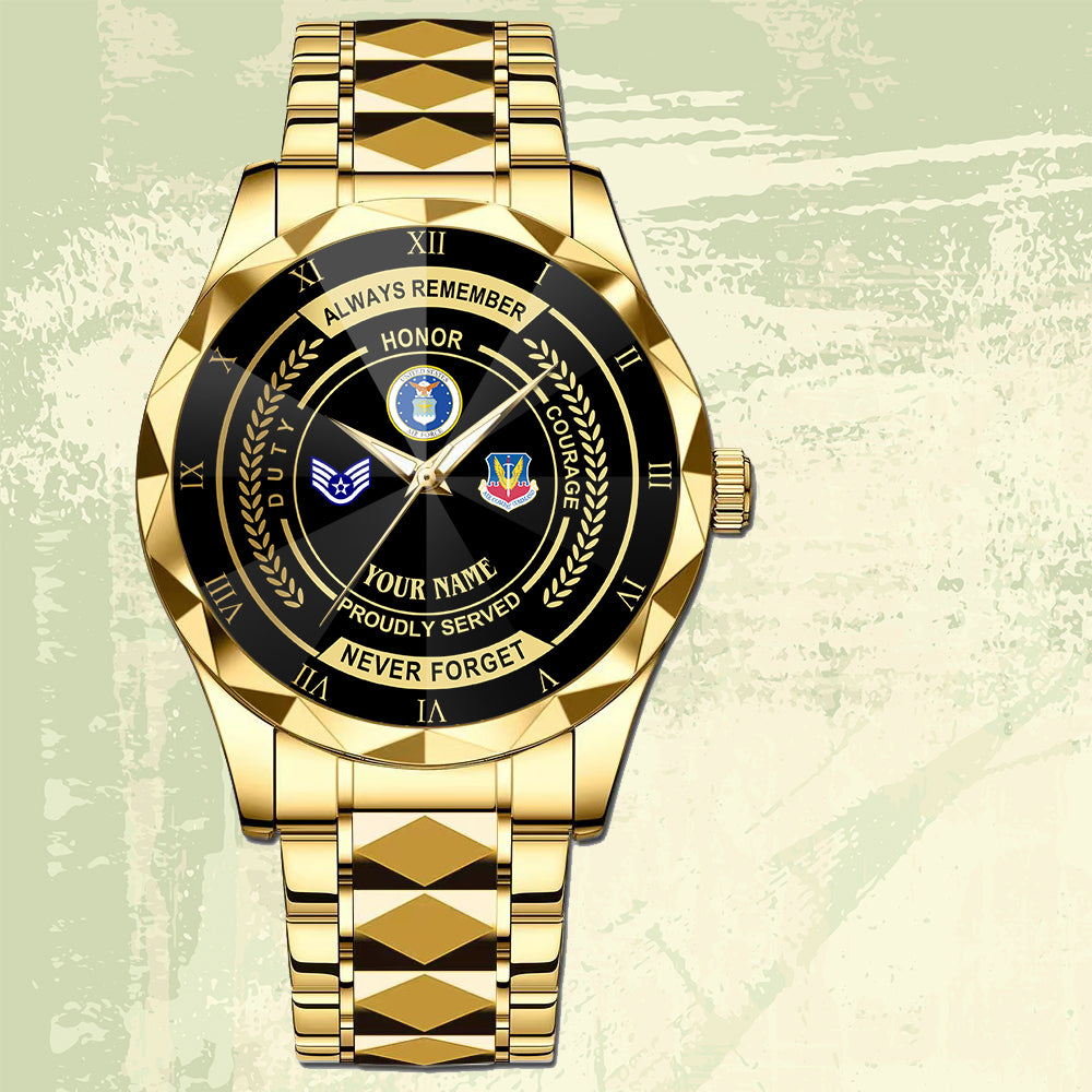 Air Force Command- Personalized US Soldier/ Veteran Rank And Name Gentleman Crystal Metal Watch - 17447616