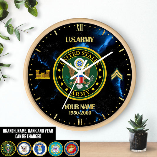 Army Branch - Personalized US Soldier/ Veteran With Name, Rank And Year Wooden Clock - 17399232