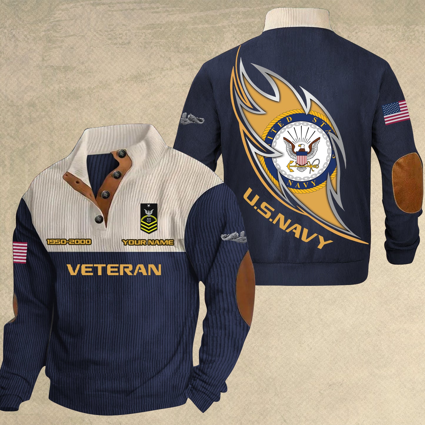 Navy Badge - Personalized US Soldier/ Veteran With Name, Year And Rank Sports Sweatshirt - 17410464