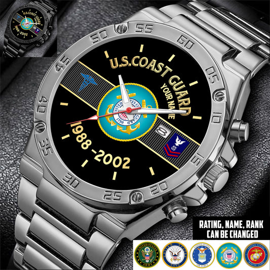 Coast Guard Rating - Personalized US Soldier/ Veteran With Name And Rank Gentleman Stainless Steel Watch - 17388000