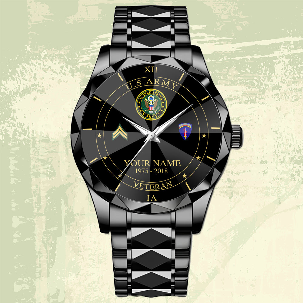 Army Division - Personalized US Soldier/ Veteran Rank And Name Gentleman Crystal Metal Watch - 17448480