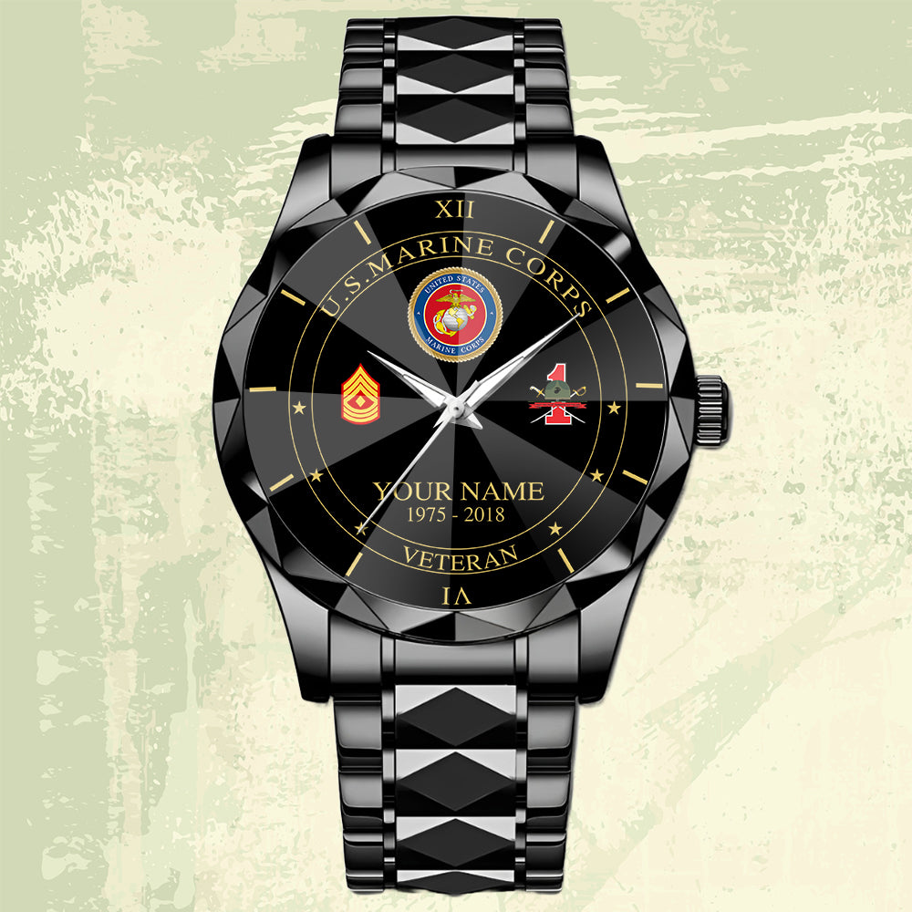Marines Battalions - Personalized US Soldier/ Veteran Rank And Name Gentleman Crystal Metal Watch - 17448480