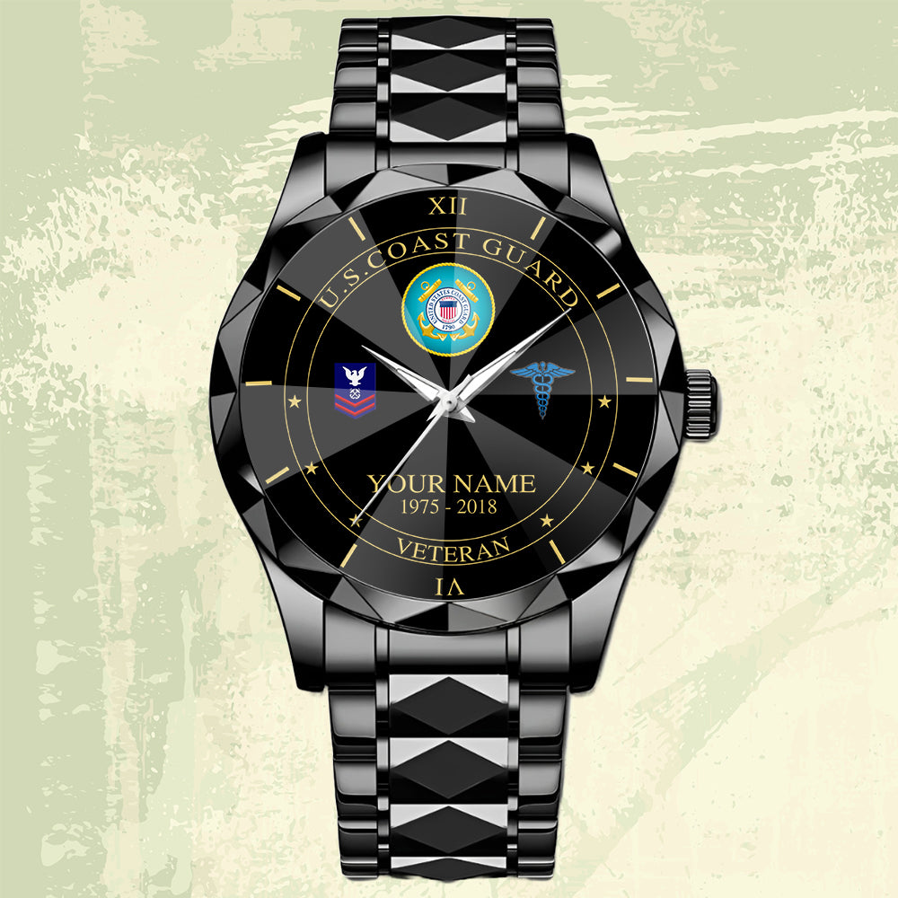Coast Guard Rating - Personalized US Soldier/ Veteran Rank And Name Gentleman Crystal Metal Watch - 17448480