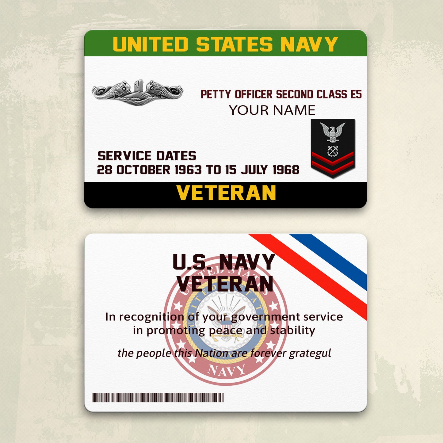 Navy Badge - Personalized US Soldier/ Veteran Aluminum Wallet Card - 17489952