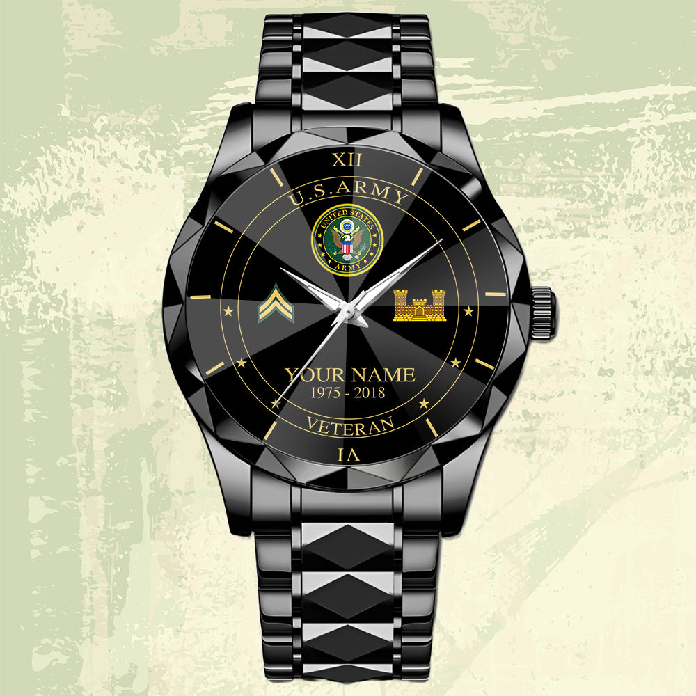 Army Branch - Personalized US Soldier/ Veteran Rank And Name Gentleman Crystal Metal Watch - 17448480