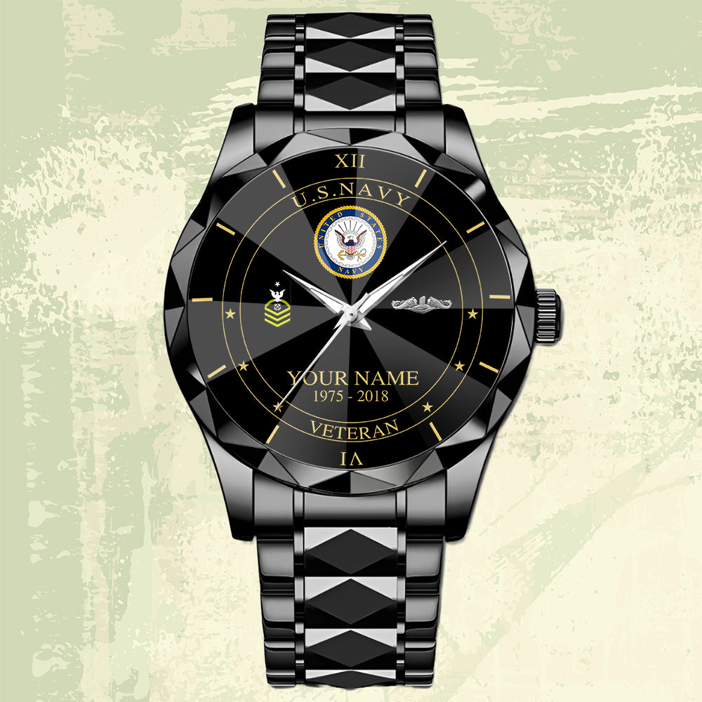 Navy Badge - Personalized US Soldier/ Veteran Rank And Name Gentleman Crystal Metal Watch - 17448480