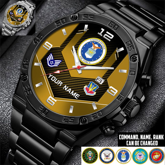 Air Force Command - Personalized US Soldier/ Veteran With Name And Rank Gentleman Stainless Steel Watch - 17491680