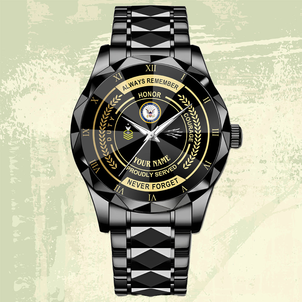 Navy Rating- Personalized US Soldier/ Veteran Rank And Name Gentleman Crystal Metal Watch - 17447616