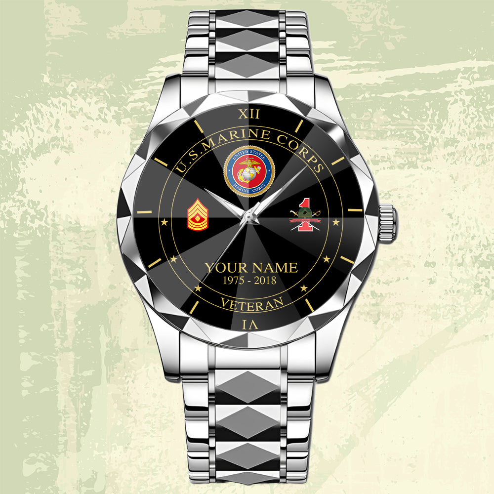 Marines Battalions - Personalized US Soldier/ Veteran Rank And Name Gentleman Crystal Metal Watch - 17448480