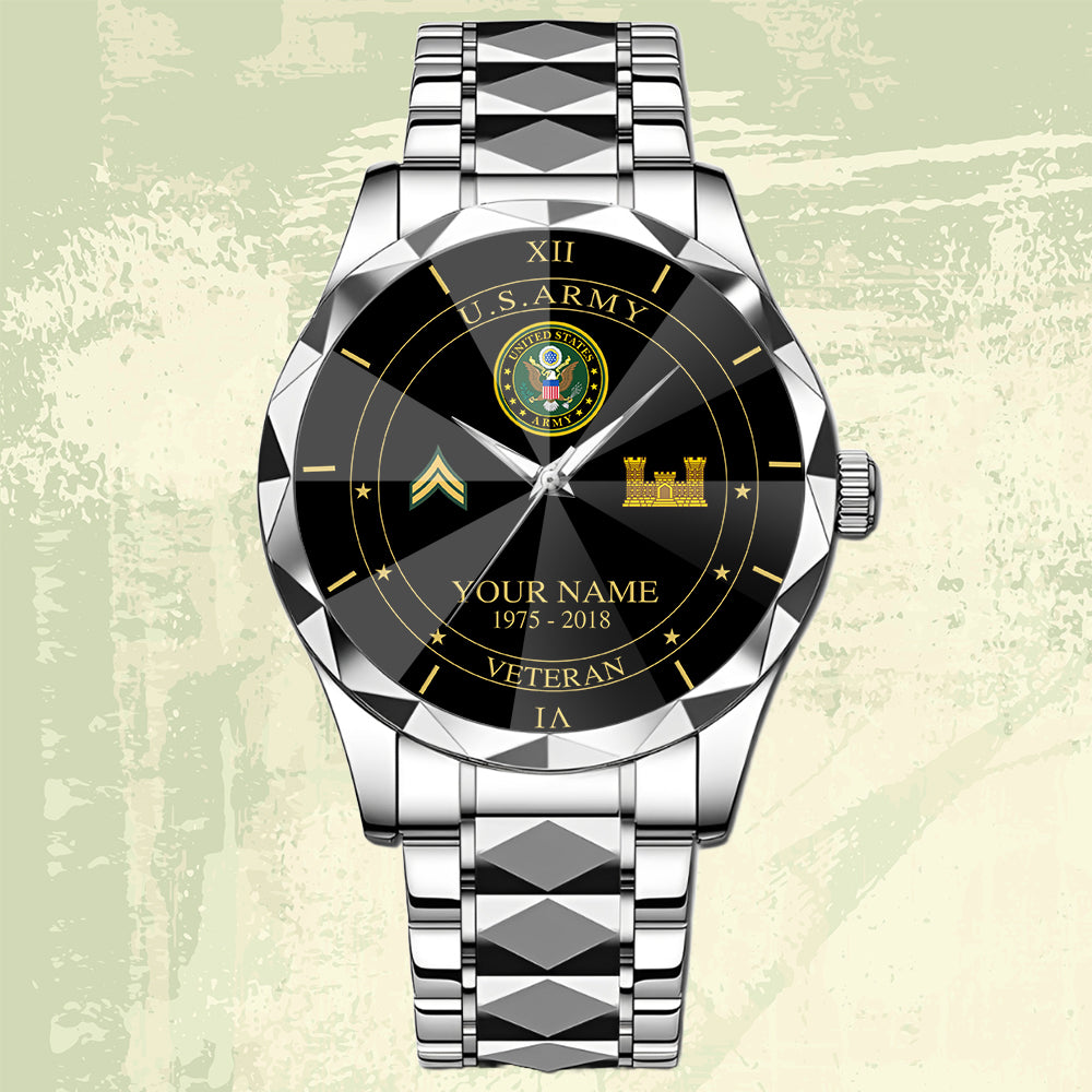 Army Branch - Personalized US Soldier/ Veteran Rank And Name Gentleman Crystal Metal Watch - 17448480
