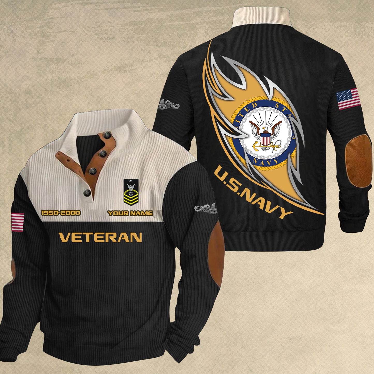 Navy Badge - Personalized US Soldier/ Veteran With Name, Year And Rank Sports Sweatshirt - 17410464