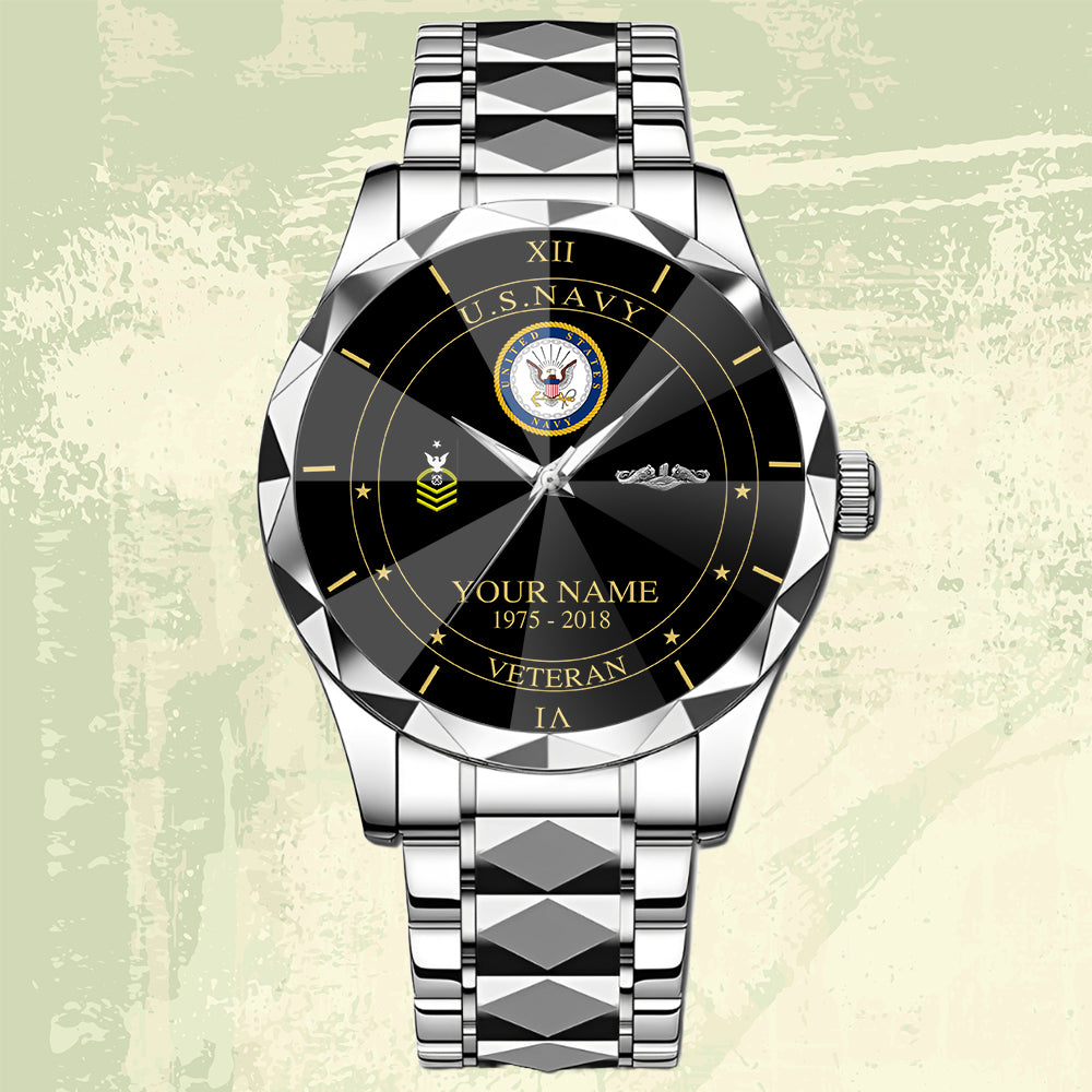 Navy Badge - Personalized US Soldier/ Veteran Rank And Name Gentleman Crystal Metal Watch - 17448480
