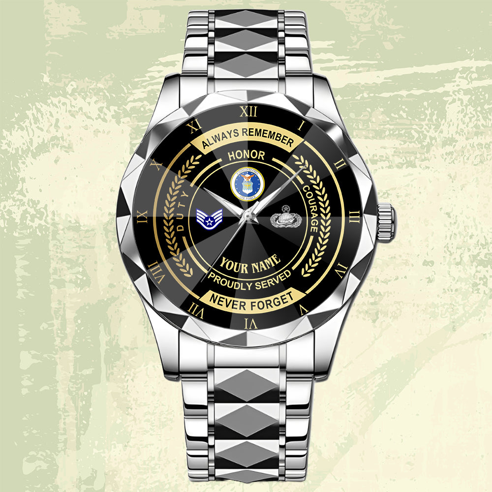 Air Force Badge- Personalized US Soldier/ Veteran Rank And Name Gentleman Crystal Metal Watch - 17447616